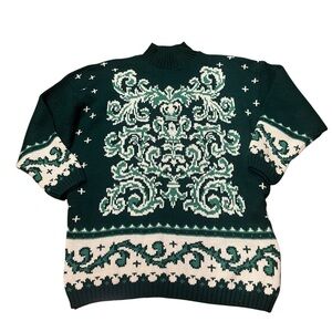 Cut 4 U Green Cream Geometric Oversized Sweater Women One Size Vintage VTG Retro